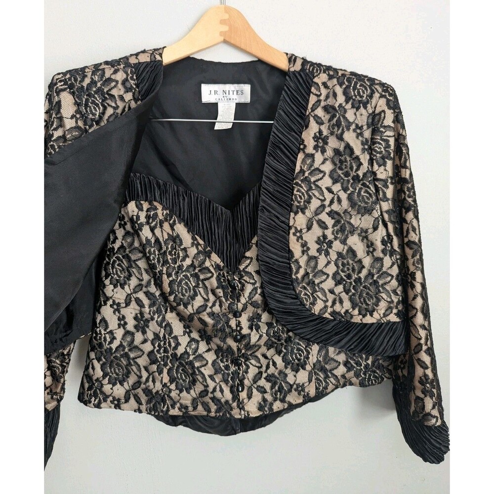 Vintage JR Nites Black Lace Bustier Bolero Jacket Set Sz 16 Evening Glam Wedding
